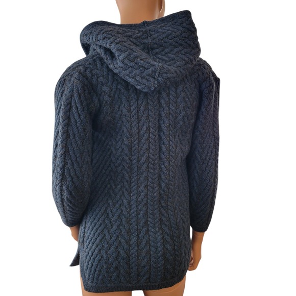 Aran Crafts Womens Blue Cable Knit Merino Wool Cardigan Sweater Size S SHRUNK - Picture 9 of 13